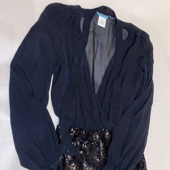 Marciano Sequined and Sheer Long Sleeve Mini Party Dress - Picture 7 of 13